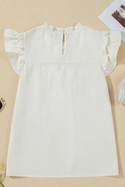 New Dear-Lover Solid Color Ruffle Trim Waffle Knit Blouse White