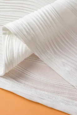 Best Dear-Lover Solid Color Textured V Neck Short Sleeve Top White