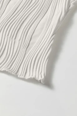 Best Dear-Lover Solid Color Wavy Textured Round Neck Tank Top White