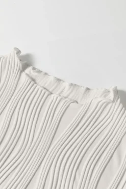 Best Dear-Lover Solid Color Wavy Textured Round Neck Tank Top White