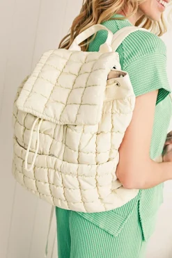 Online Dear-Lover Solid Flapped Quilted Puffer Backpack White