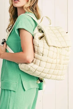 Online Dear-Lover Solid Flapped Quilted Puffer Backpack White