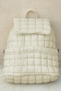Online Dear-Lover Solid Flapped Quilted Puffer Backpack White