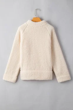 New Dear-Lover Solid Fleece High Neck Drop Shoulder Pullover Sweatshirt White