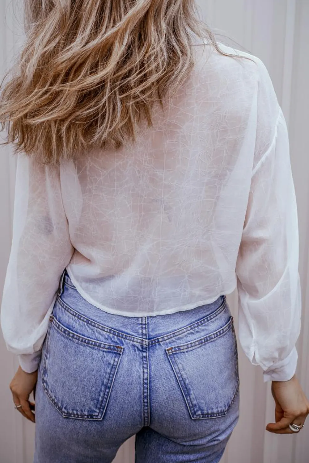 Discount Dear-Lover Solid Knotted Front Loose Fit Sheer Shirt White