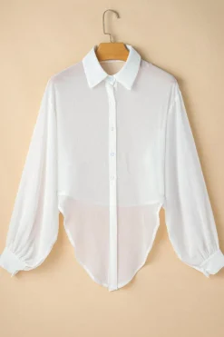 Discount Dear-Lover Solid Knotted Front Loose Fit Sheer Shirt White