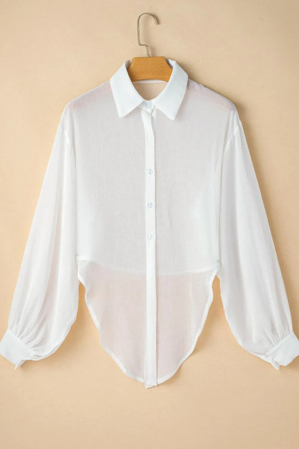 Discount Dear-Lover Solid Knotted Front Loose Fit Sheer Shirt White