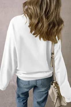 Best Dear-Lover Solid Loose Crew Neck Fleece Sweatshirt White