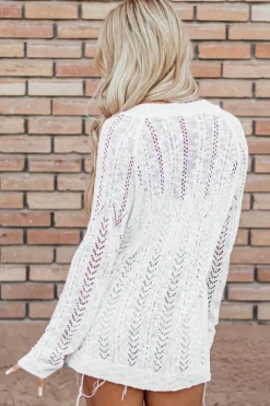 New Dear-Lover Solid Open Knit Cardigan White