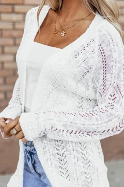 New Dear-Lover Solid Open Knit Cardigan White