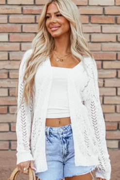 New Dear-Lover Solid Open Knit Cardigan White