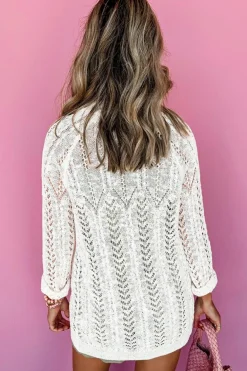 New Dear-Lover Solid Open Knit Cardigan White