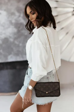 Hot Dear-Lover Solid Pocket Long Sleeve Button-up Shirt White