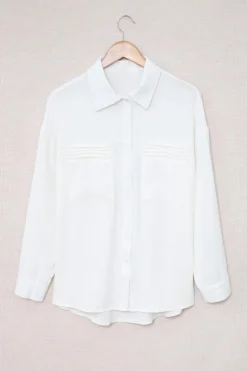 Hot Dear-Lover Solid Pocket Long Sleeve Button-up Shirt White