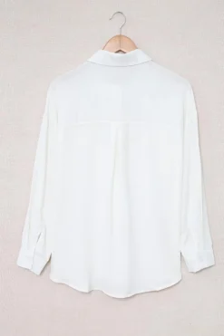 Hot Dear-Lover Solid Pocket Long Sleeve Button-up Shirt White