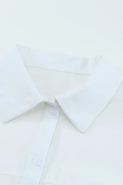Hot Dear-Lover Solid Pocket Long Sleeve Button-up Shirt White
