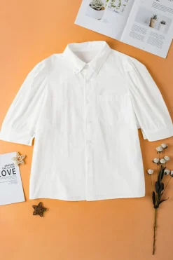 New Dear-Lover Solid Puff Short Sleeve Shirt White