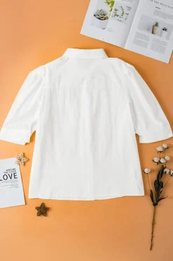 New Dear-Lover Solid Puff Short Sleeve Shirt White