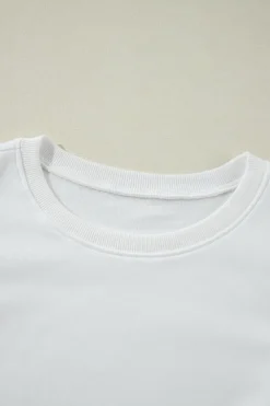 Clearance Dear-Lover Solid Puff Sleeve Round Neck Pullover Sweatshirt White