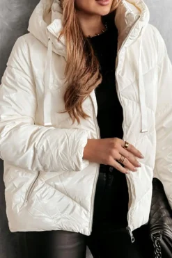 Outlet Dear-Lover Solid Quilted Hooded Zip Up Puffer Coat White
