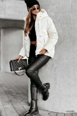 Outlet Dear-Lover Solid Quilted Hooded Zip Up Puffer Coat White