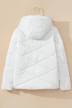 Outlet Dear-Lover Solid Quilted Hooded Zip Up Puffer Coat White