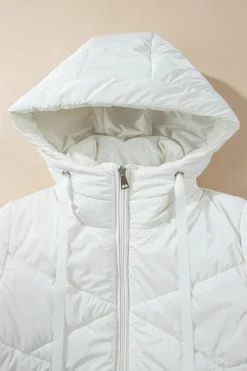 Outlet Dear-Lover Solid Quilted Hooded Zip Up Puffer Coat White