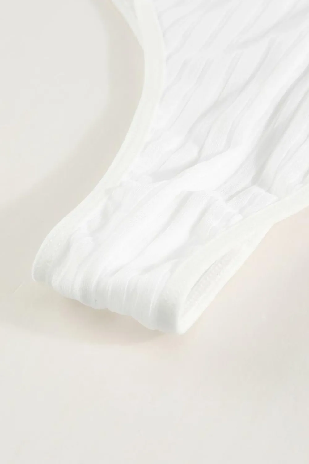 New Dear-Lover Solid Swiss Dot Ribbed Puff Sleeve Bodysuit White