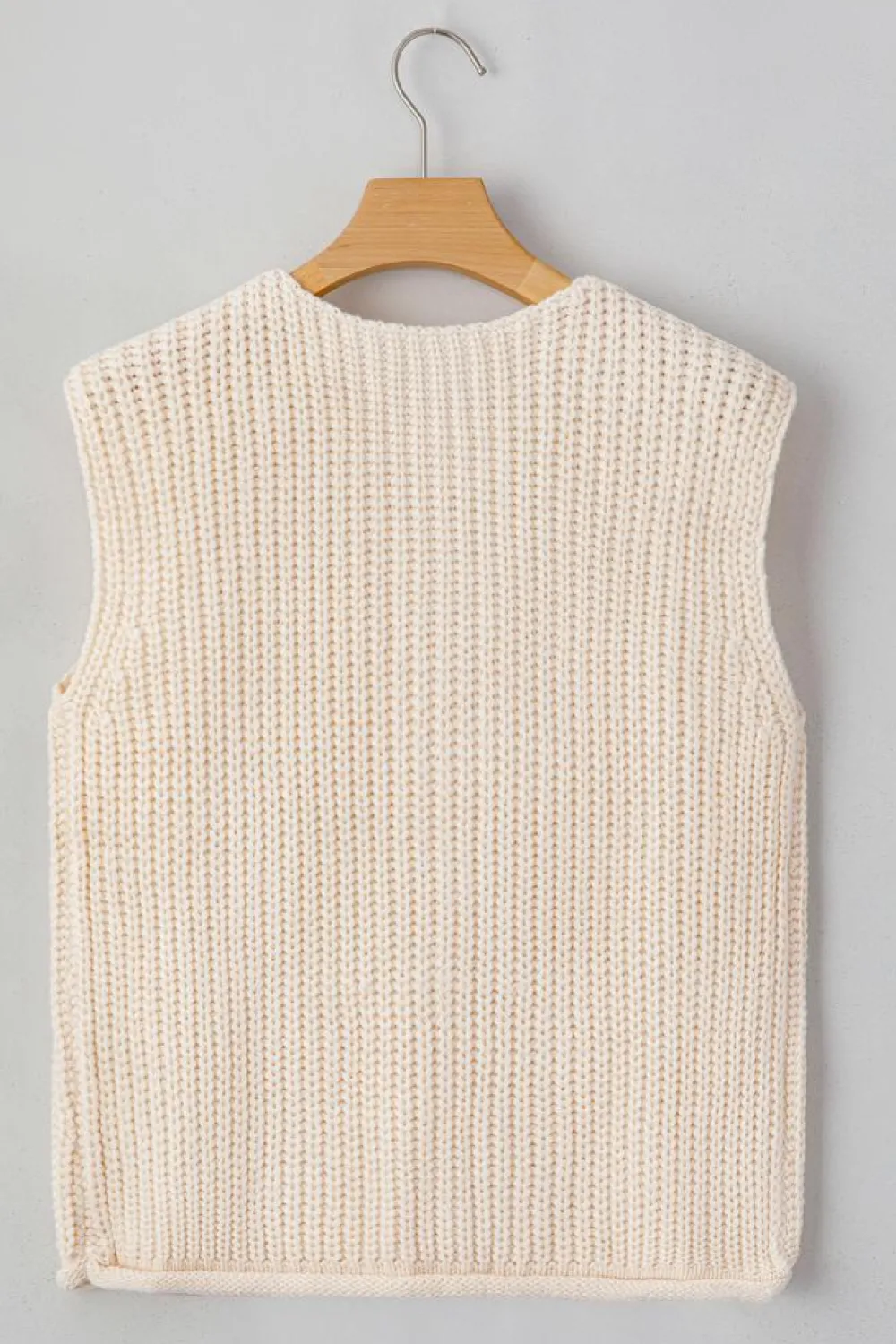 Discount Dear-Lover Solid Textured Knit Side Pockets Buttoned Sweater Vest White