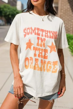 Discount Dear-Lover SOMETHING IN THE ORANGE Graphic Crew Neck T Shirt White