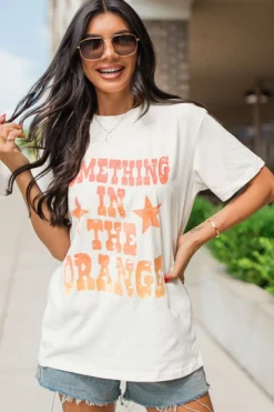 Discount Dear-Lover SOMETHING IN THE ORANGE Graphic Crew Neck T Shirt White