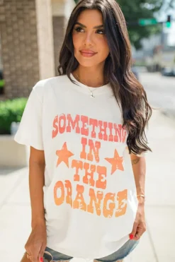Discount Dear-Lover SOMETHING IN THE ORANGE Graphic Crew Neck T Shirt White