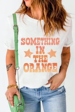 Discount Dear-Lover SOMETHING IN THE ORANGE Graphic Crew Neck T Shirt White