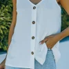 Sale Dear-Lover Spaghetti Strap Buttoned Tank Top White