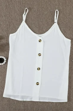 Sale Dear-Lover Spaghetti Strap Buttoned Tank Top White
