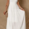 Sale Dear-Lover Spaghetti Straps High Waist Elegant Long Dress White