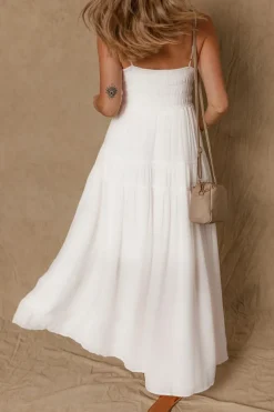 Sale Dear-Lover Spaghetti Straps High Waist Elegant Long Dress White