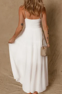 Sale Dear-Lover Spaghetti Straps High Waist Elegant Long Dress White