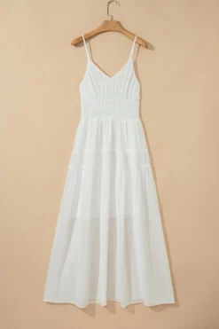 Sale Dear-Lover Spaghetti Straps High Waist Elegant Long Dress White