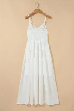 Sale Dear-Lover Spaghetti Straps High Waist Elegant Long Dress White