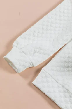 Online Dear-Lover Split Neck Quilted Long Sleeve Top White
