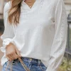 Hot Dear-Lover Split Neck Textured Loose Blouse White