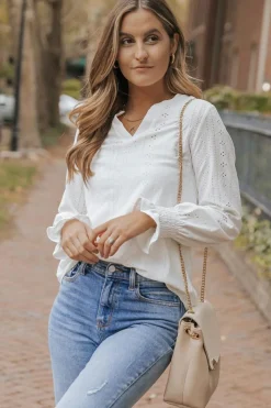 Hot Dear-Lover Split Neck Textured Loose Blouse White