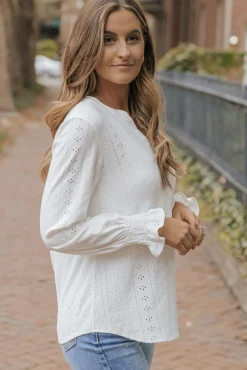 Hot Dear-Lover Split Neck Textured Loose Blouse White