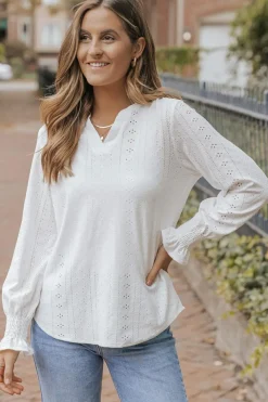 Hot Dear-Lover Split Neck Textured Loose Blouse White