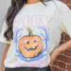 Discount Dear-Lover SPOOKY Pumpkin Print Round Neck Halloween T Shirt White