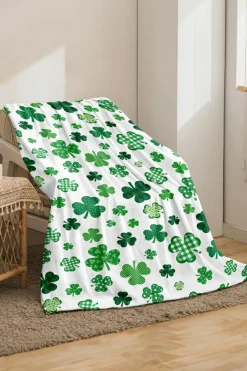 Discount Dear-Lover St. Patrick Clover Print Nap Blanket 130*150cm White