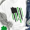 Sale Dear-Lover St. Patricks Clover American Flag Print Crewneck Tee White