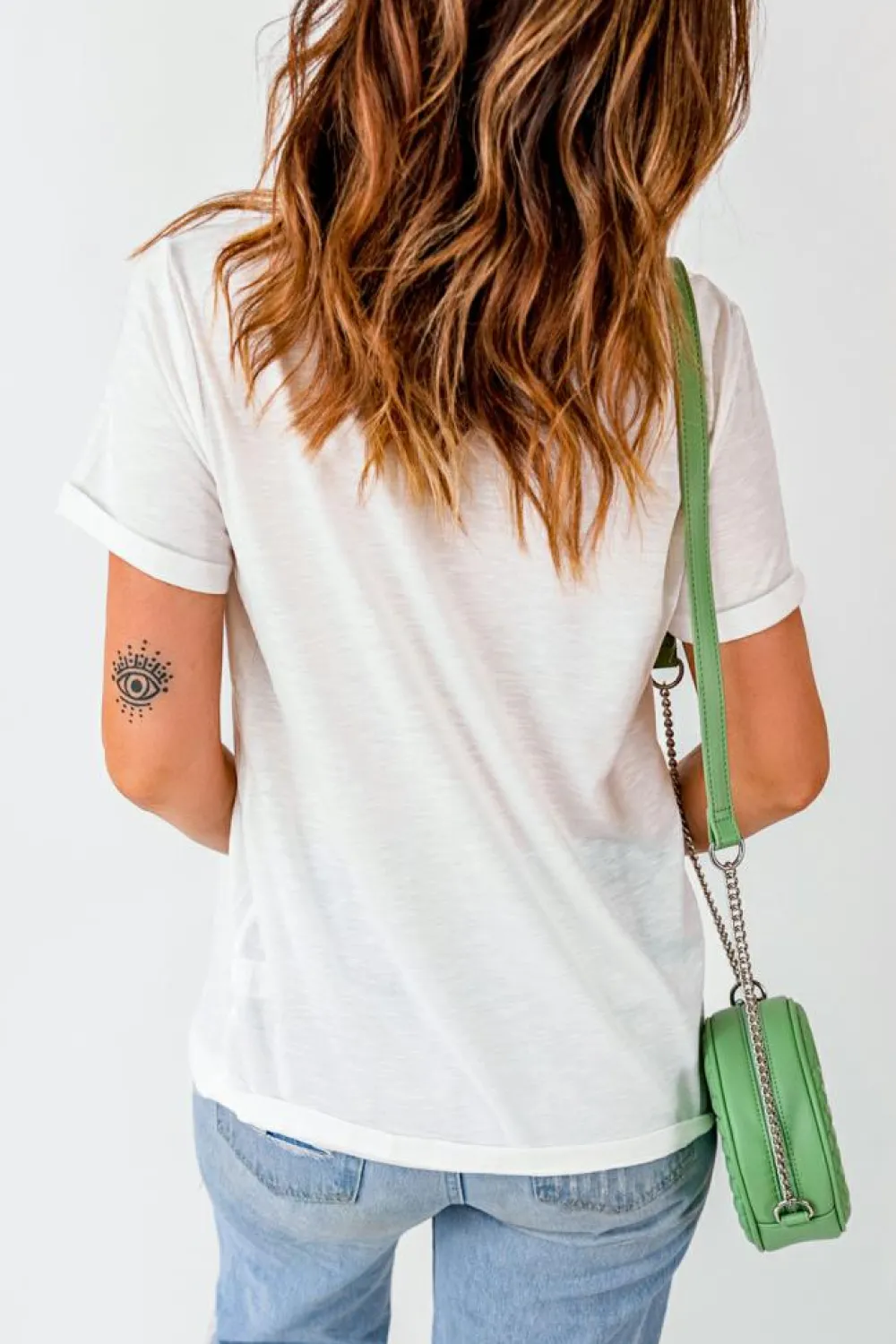 Sale Dear-Lover St. Patricks Clover American Flag Print Crewneck Tee White