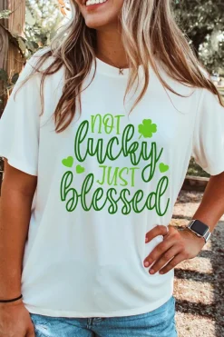 Fashion Dear-Lover St Patricks Not Luck Just Blessed Graphic T-shirt White